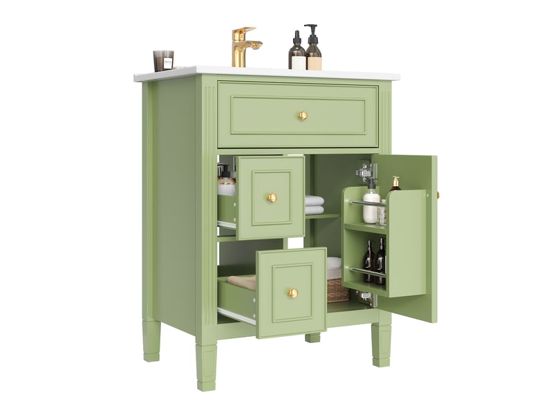  Meuble salle de bain 61 cm vert brillant avec lavabo en céramique  - Conforama A