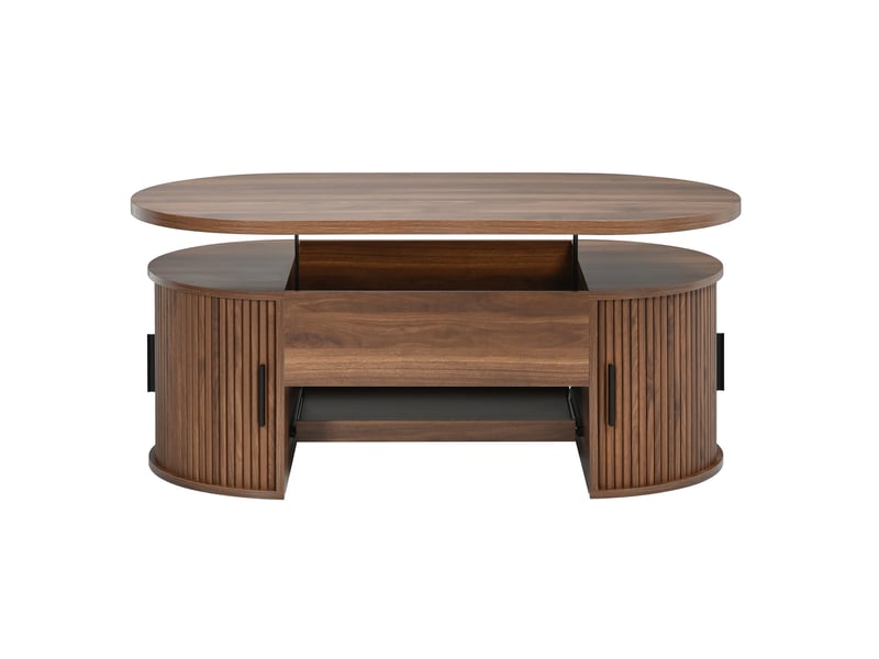  Table basse relevable, table de salon avec rangement caché et portes coulissantes, table basse moderne en mdf avec effet strié 110x55x55 cm, noyer  - Conforama D