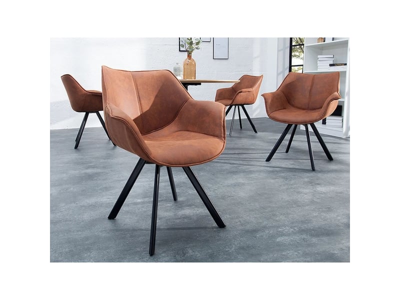  Lot de 2 chaises design comfy pivotantes à 180° en microfibre marron et pieds noirs  - Conforama B