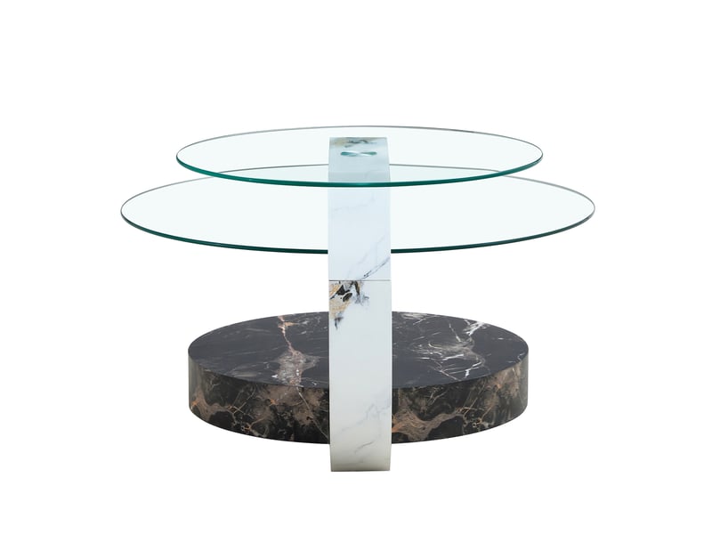  Table basse à deux plateaux en verre, mdf effet marbre, 90 x 70 x 44 cm, blanc et noir  - Conforama A