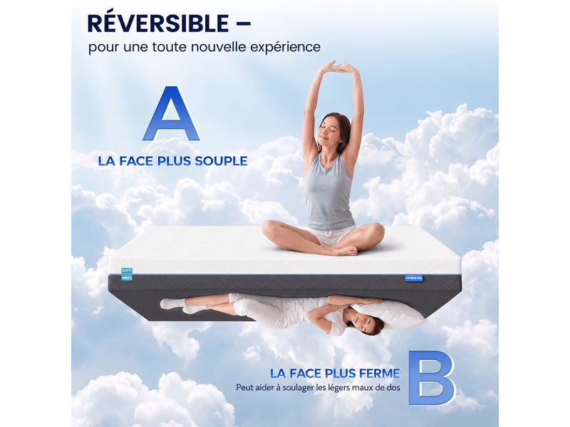  Chicasa 90x200 matelas mémoire,épaisseur 21cm,7 zones de confort,réversible ultra respirant,couvercle extérieur amovible Réversible Ultra respirant - Conforama W