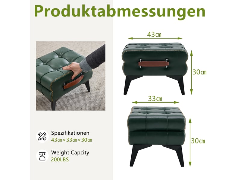  Pouf 43x33x30 cm portable en polyuréthane (pu) vert  - Conforama E