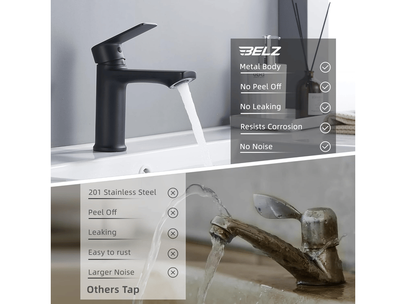  Robinet de lavabo noir mitigeur salle de bain monotrou mélangeur l'eau chaude et froide pour salle de bain en acier inox PB50240 - Conforama B