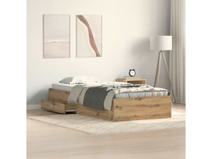 Lit adulte, lit simple, cadre de lit chêne artisanal 90x190cm bois d'ingénierie cf5694