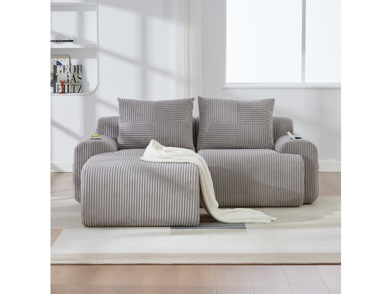  Canapé modulable 2 places 200x174x80 cm avec porte-gobelet et poche latérale gris clair  - Conforama C