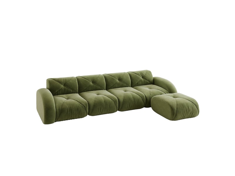 Canapé d’angle modulable 4 places en chenille vert avec repose-pieds - Conforama A