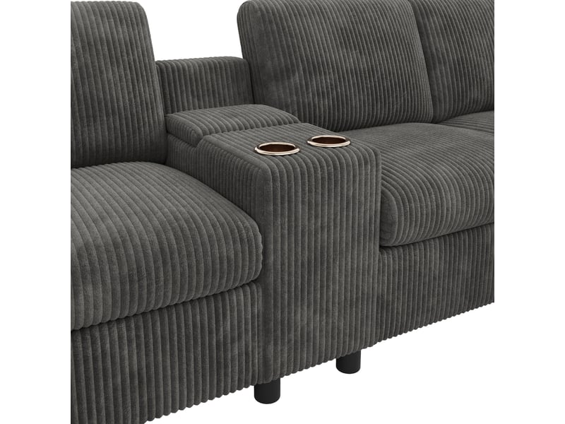  Canapé u 315x135 cm, avec 2 poufs de rangement, ports de charge usb et prises, table centrale, finition velours côtelé gris  - Conforama D