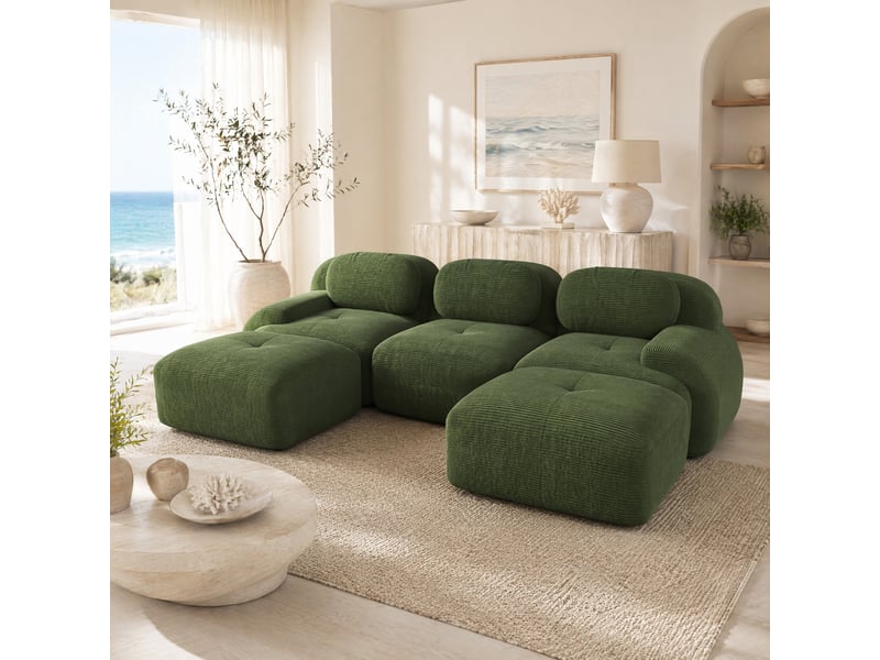  Canapé modulable en u modenvie 3 places 298 x 178 cm en velours côtelé vert  - Conforama B