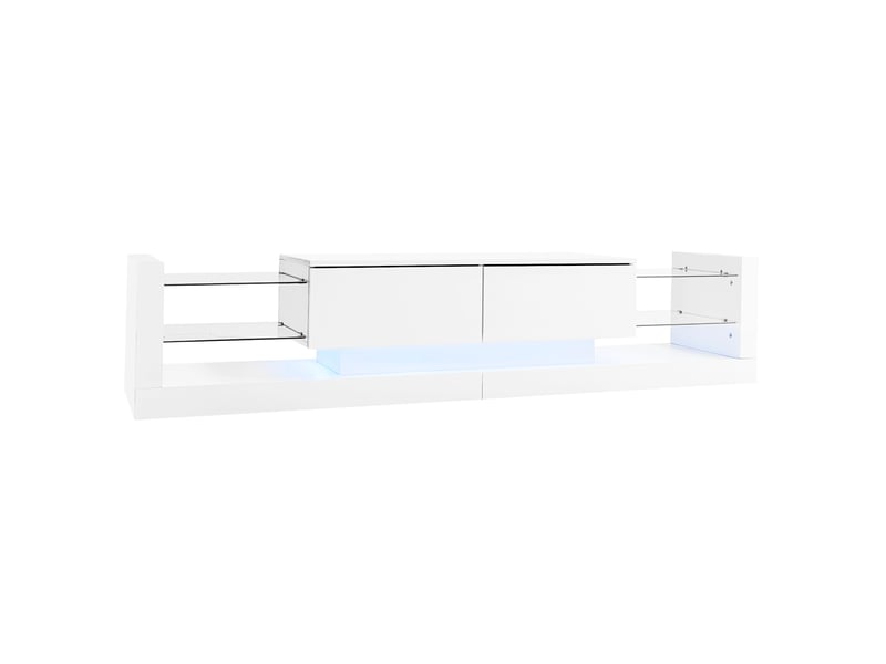  Meuble tv blanc laqué led 181 cm - pour tv jusqu'à 80 pouces - façade verre et 2 tiroirs  - Conforama W