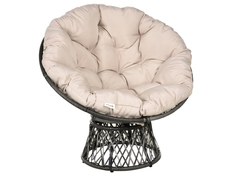  Fauteuil rond de jardin fauteuil papasan pivotant grand confort ø 97 x 90h cm grand coussin fourni polyester résine tressée crème  - Conforama A