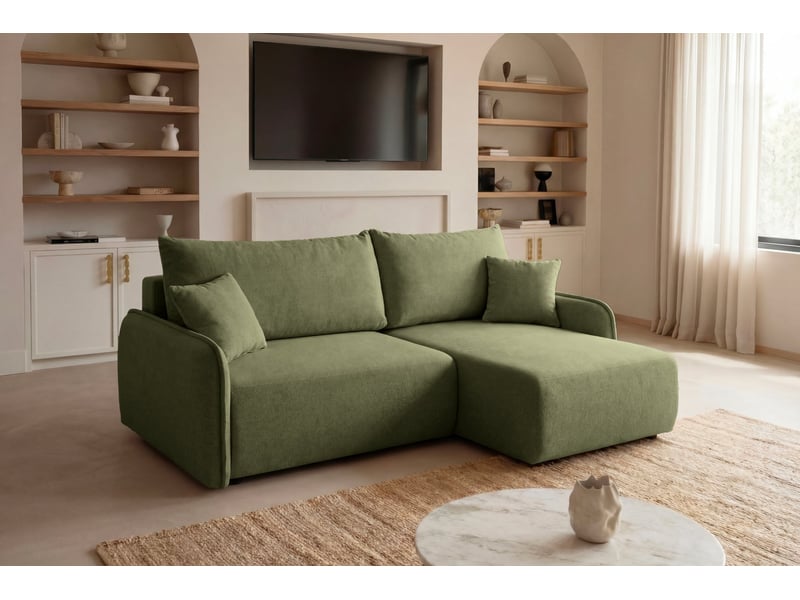  Sacha - canapé d'angle convertible tissu chiné 3 places vert  - Conforama B