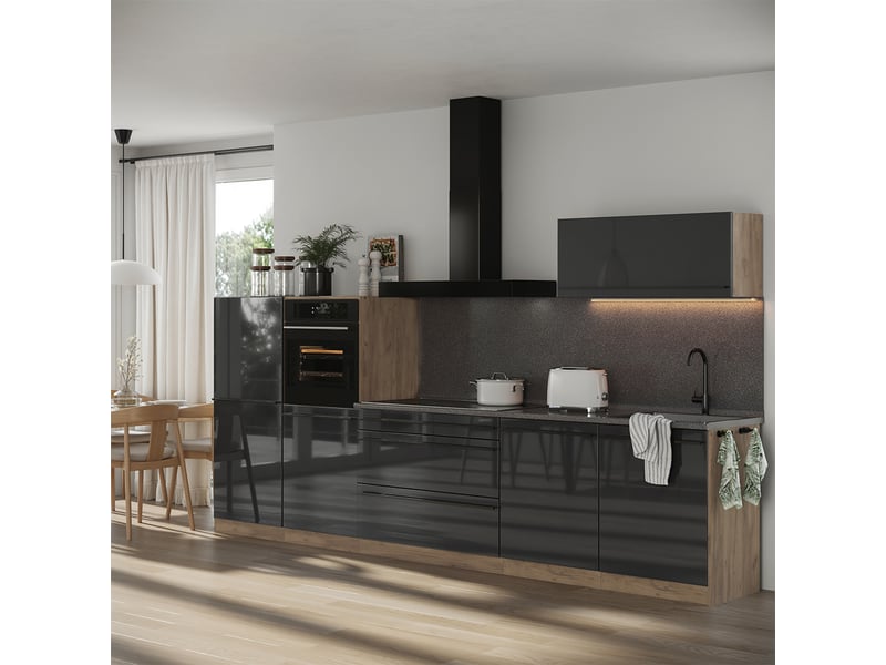 Vicco cuisine, anthracite haute brillancechêne doré, 340cm plan de travail anthracite - Conforama C
