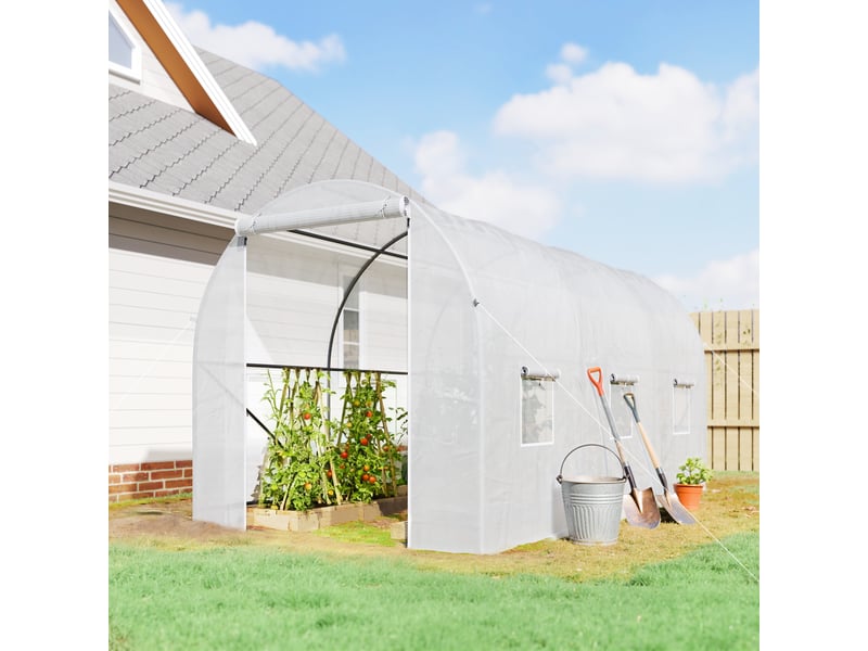  Serre tunnel de jardin 7m², serre de jardin tunnel avec porte et 6 fenêtres, bâche pe 140 gm² 350 x 200 x 200 cm blanc  - Conforama C
