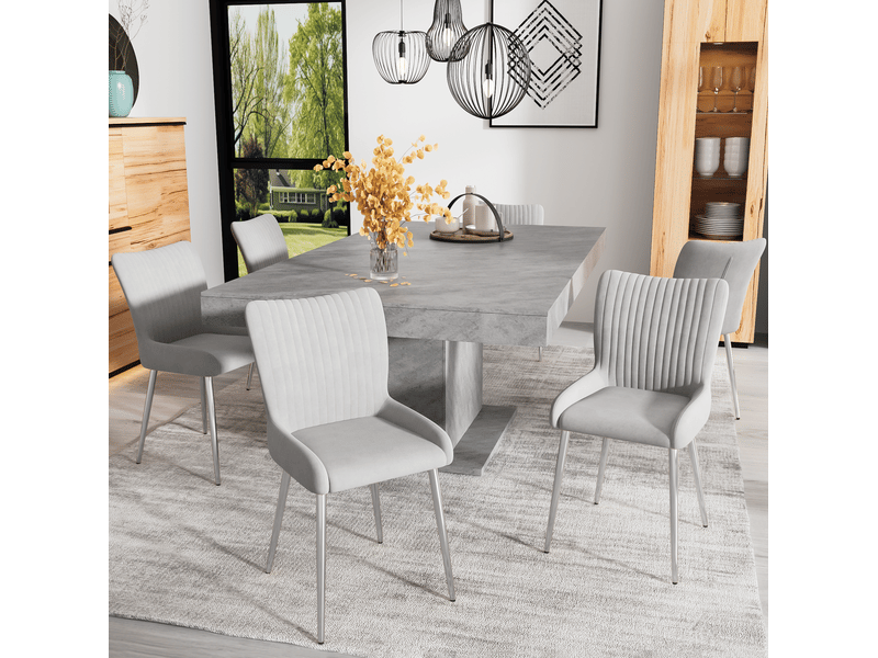  Lot de 4 chaises 58x47x85 cm, chaises salle à manger, gris, structure en métal, dossier avec support lombaire  - Conforama E