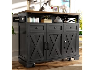 Desserte cuisine, îlot central sur roulettes avec plan de travail, plateau extensible, pivotant à 360°, dimensions 118 x 43 à 70 x 98 cm, mdf, noir