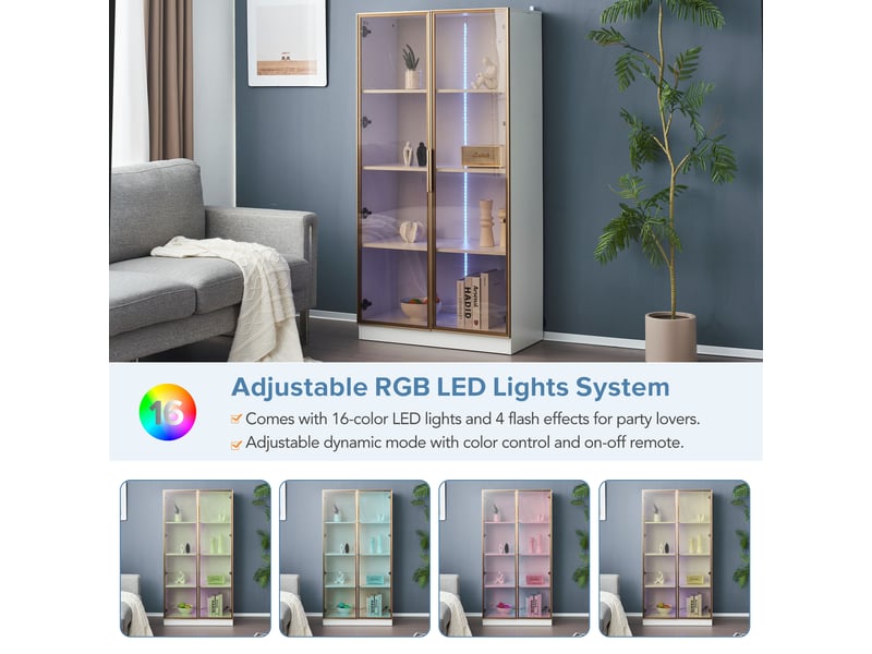  Ensemble de 2 vitrines avec éclairage led et portes en verre 322801234AAW - Conforama D