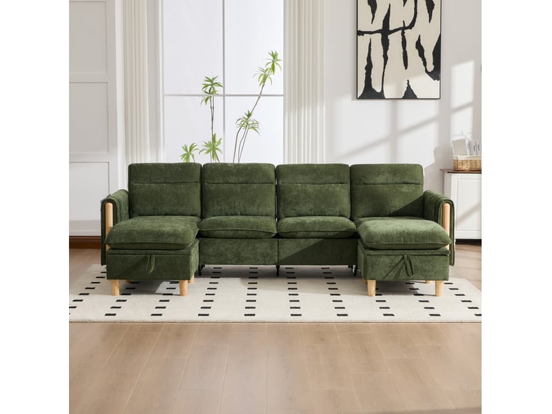 Canapé modulable 4 places avec 2 poufs de rangement homvra - Conforama D