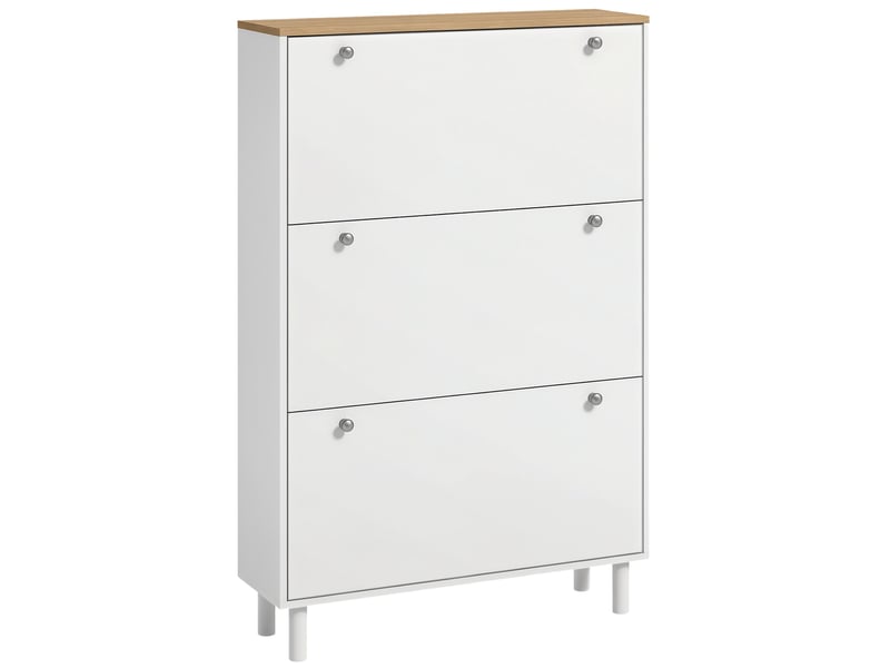  Meuble à chaussures 24 paires, armoire à chaussures étroite avec 3 tiroirs rabattables, étagères réglables, blanc  - Conforama A