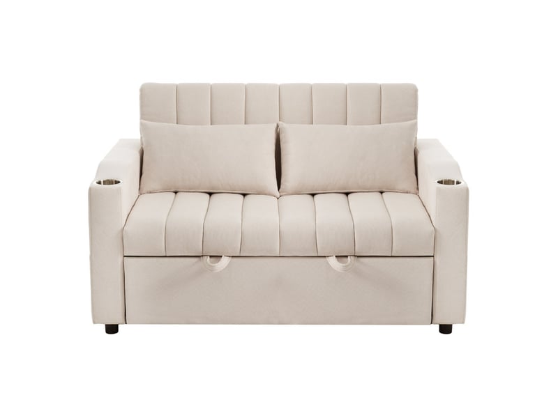  Canapé droit convertible,2 places,avec de porte-gobelets, dossier réglable,136 x 162 x 84 cm,beige  - Conforama A