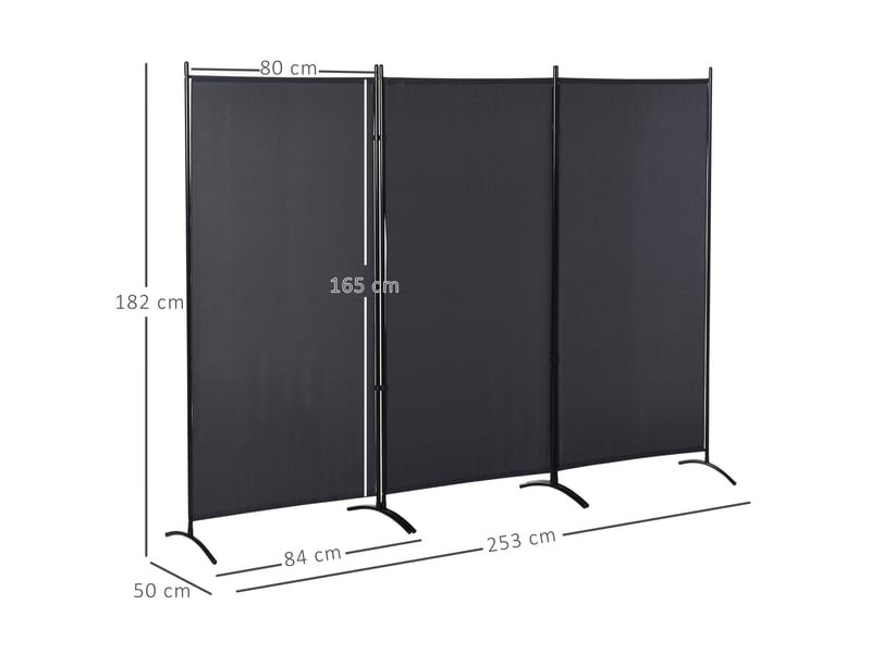  Paravent 3 panneaux dim. 2,53l x 0,5l x 1,82h m store latéral brise-vue paravent sur pied métal séparateur polyester  - Conforama C