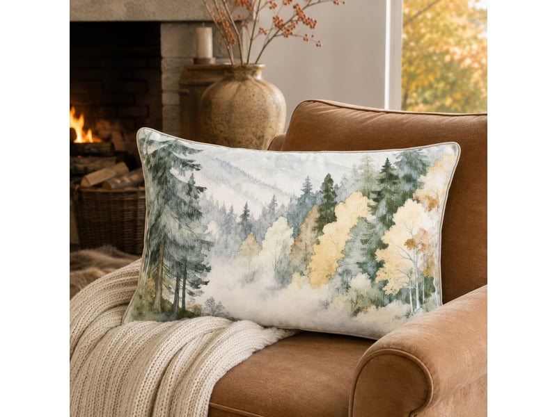  Coussin déhoussable motif aquarelle forêt 40x60 cm  - Conforama B