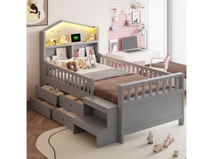 Lit avec rangement 90x200 cm SOGEU   coloris gris