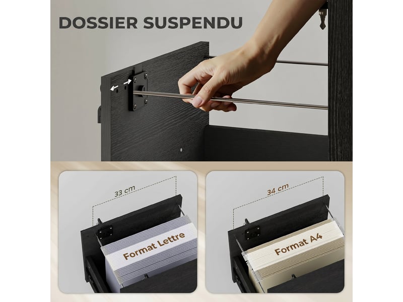  Caisson de bureau mobile à 2 tiroirs sur roulettes noir 40 x 40 x 54,1 cm  - Conforama E