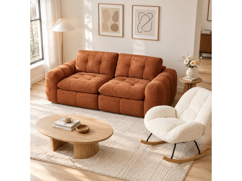  Canapé 2 places, revêtement en tissu chenille, sans assemblage, rouge orangé  - Conforama C