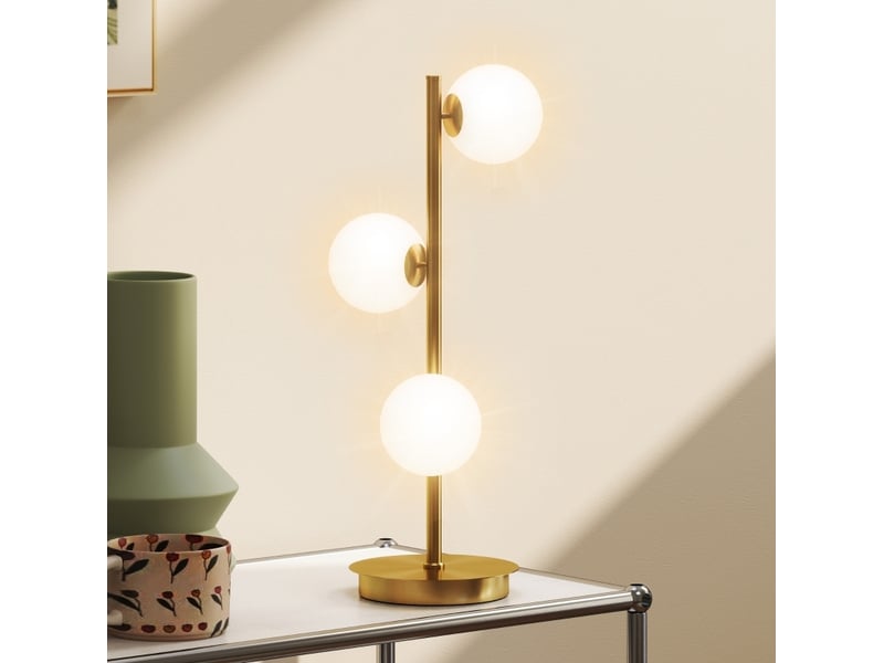  Lampe de table 24 x 24 x 53 cm en métal et plastique avec 3 douilles g9 laiton antique chicfurn  - Conforama E