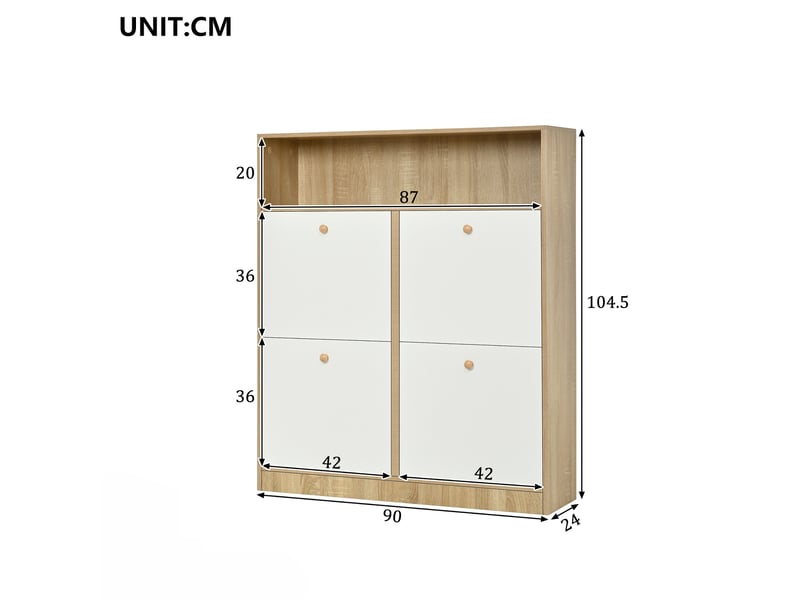  Meuble à chaussures 4 abattants, bicolore, 90 x 24 x 104,5 cm  - Conforama C