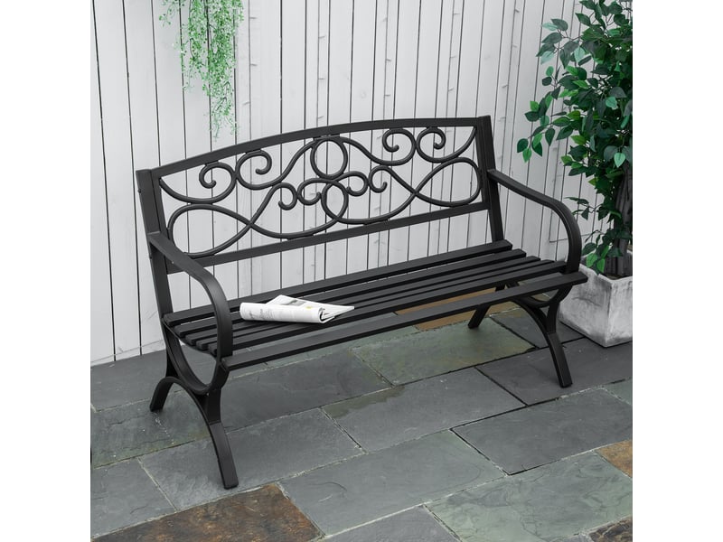  Banc de jardin 2 places banquette extérieur terrasse patio dossier incliné assise à lattes accoudoirs  - Conforama C
