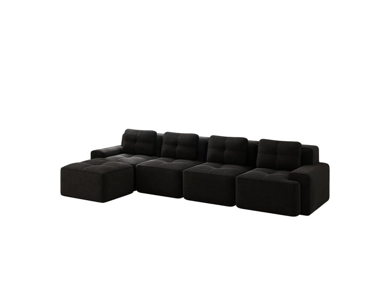  Canapé d'angle modulable 4 places en velours côtelé noir, méridienne gauche et assise profonde de 74 cm  - Conforama A
