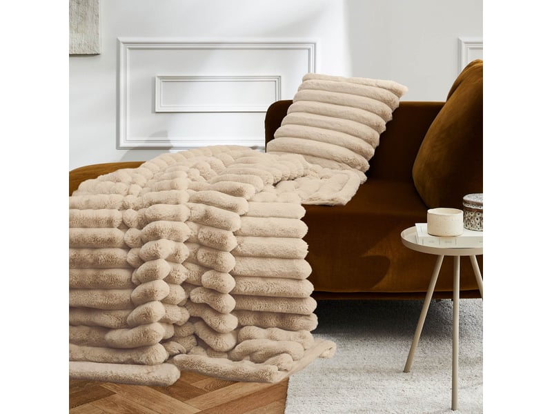  Plaid boudoir 220x240 cm imitation fourrure – plaid cocooning - 220x240cm - sable  - Conforama C