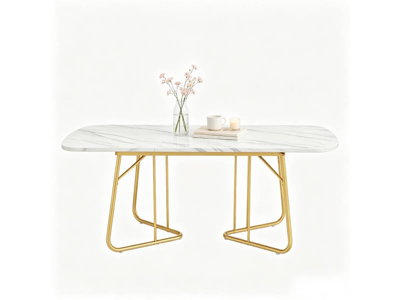 Table à manger extensible 140-180 x 80 cm, effet marbre blanc, pieds en métal doré, 4-6 personnes, style luxe Jamama eleni - Conforama A