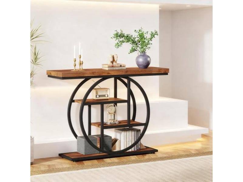 Console d'entrée industrielle à 4 niveaux pour salon en métal et bois noir et brun 105 × 30 × 80 cm - Conforama B