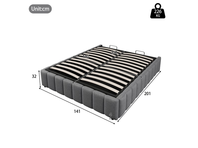  Sommier coffre 140x200 cm avec rangement, lin et mdf, gris, sans matelas  - Conforama C