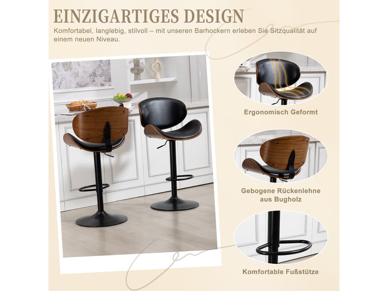  Lot de 2 tabourets de bar pivotants réglables en similicuir pu noir W3056P455970 - Conforama E