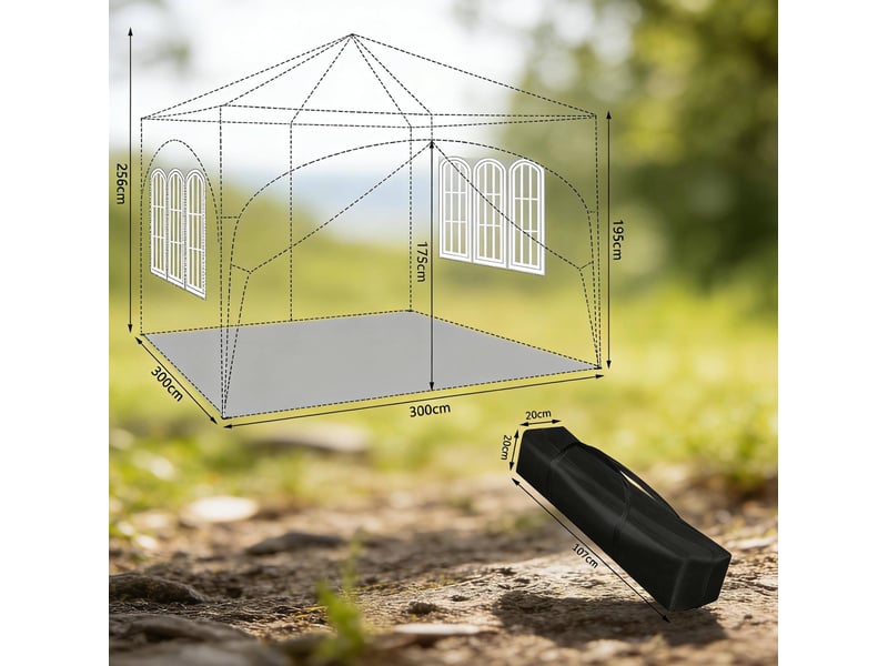  Tonnelle pliante 3x3 m – verte – 4 parois amovibles, hauteur réglable et sac de transport inclus  - Conforama C