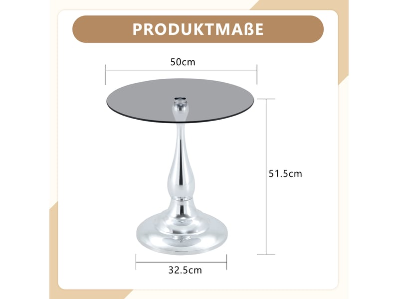  Table d'appoint ronde 50x50x51,5 cm en verre trempé et métal argent  - Conforama E