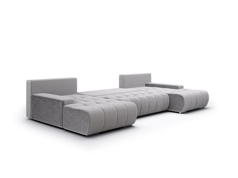  Canapé d'angle convertible velutti u velours côtelé poso gris, forme u avec coffre  - Conforama C