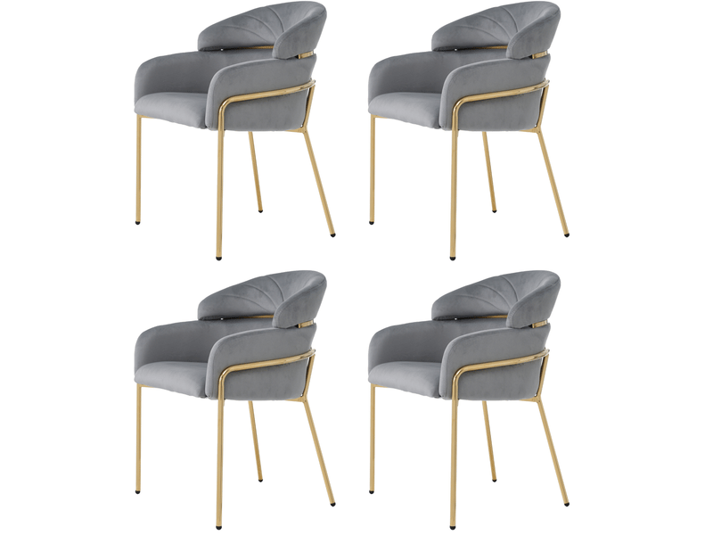  Chaise de salle à manger en velours gris, lot de 4 avec pieds en métal cravdom  - Conforama A