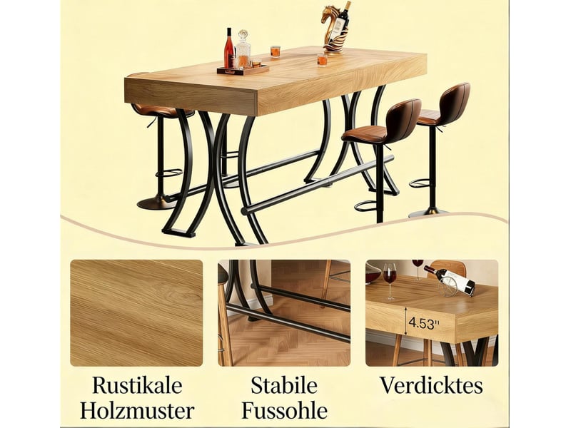 Table industrielle 160 x 70 x 90 cm – noir et marron – mdf et métal – 6 à 8 personnes - Conforama D