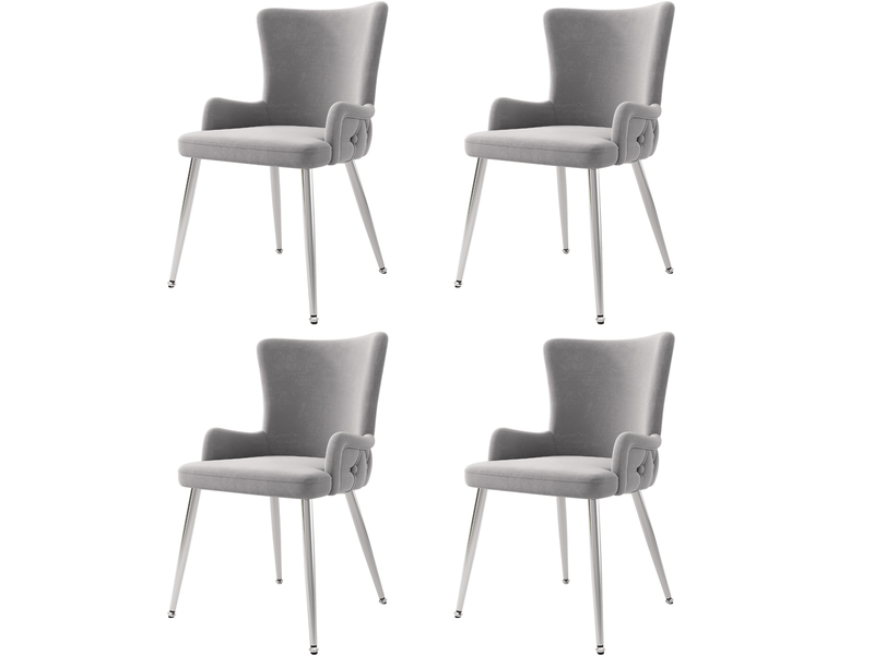  Lot de 4 chaises salle à manger 55x47x85 cm en velours gris, dossier élevé, pieds métal argenté, pieds antidérapants  - Conforama A