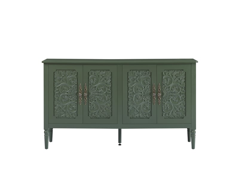  Buffet et enfilade rétro à portes sculptées, poignées en métal et bords arrondis pour salon, vert, 160×40×89 cm  - Conforama A