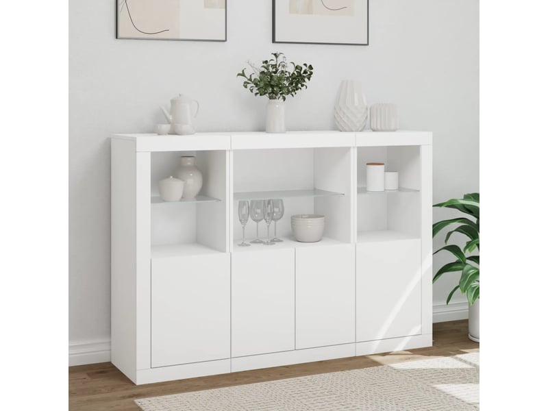 Buffets avec lumières led 3 pcs - bahut - meuble de rangement blanc bois d'ingénierie - Conforama D