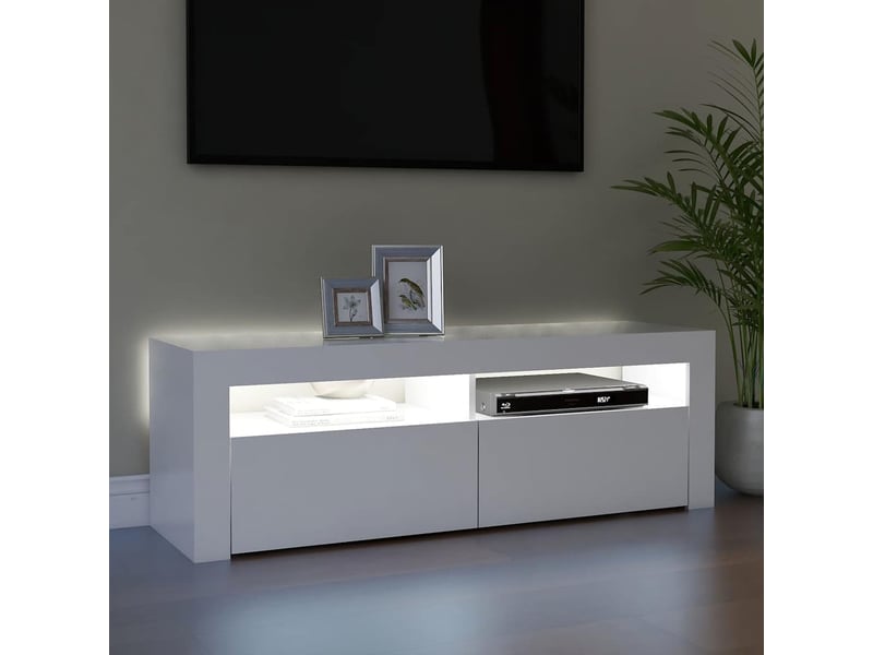  Meuble tv - banc tv - meuble de rangement avec lumières led blanc 120x35x40 cm  - Conforama D