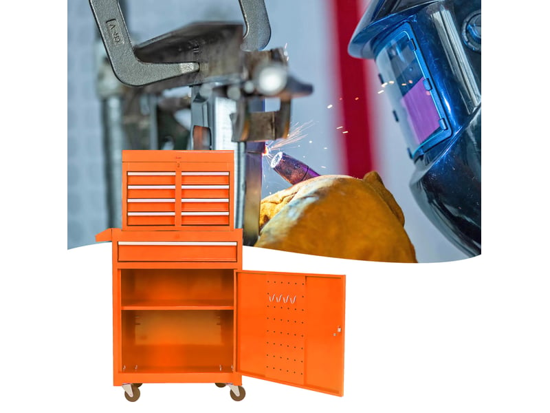  Armoire à outils roulante 58,5x28x102 cm orange en acier, 5 tiroirs et rangement pour garage ou atelier  - Conforama D