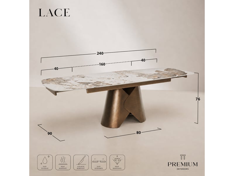  Table à manger extensible en céramique pandora pandora lace TE13PANBR - Conforama E