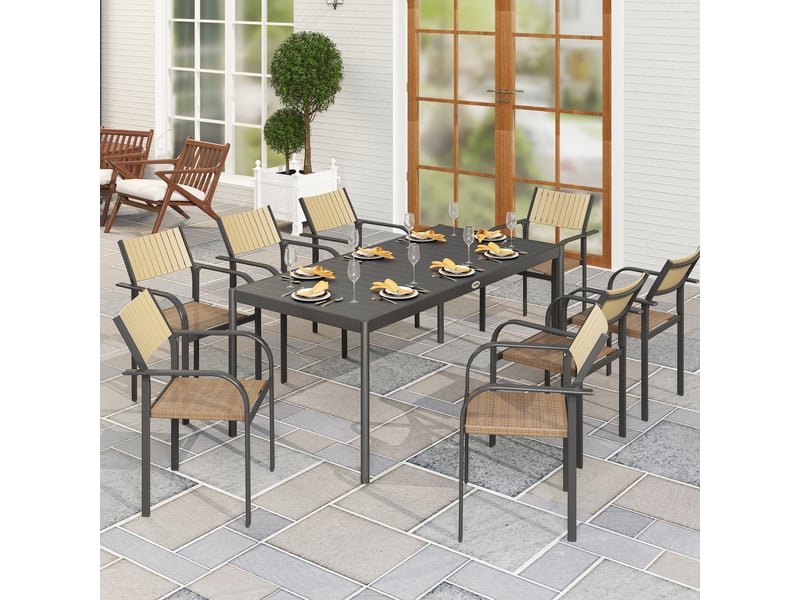 Table de jardin rectangulaire, table à manger extérieure acier gris foncé 186x90x74cm - Conforama C