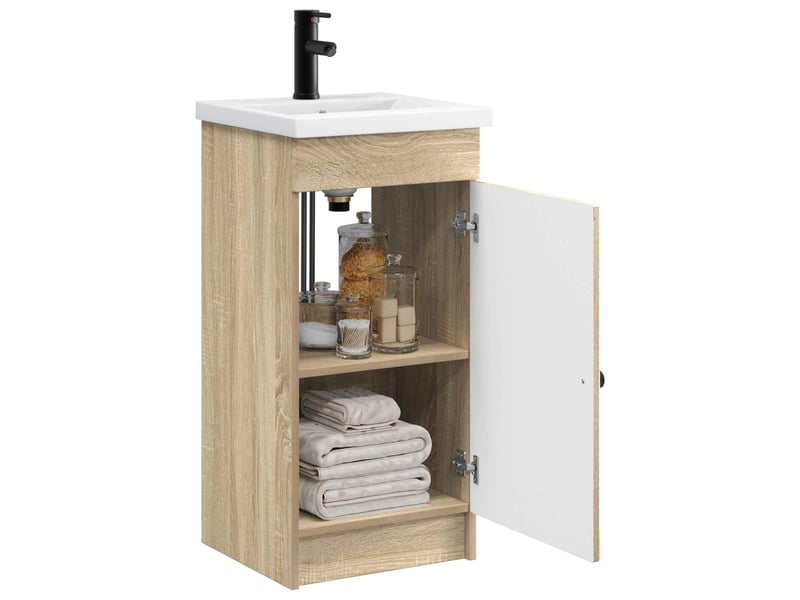  Meuble salle de bain avec évier, meuble de rangement chêne sonoma shl187  - Conforama C